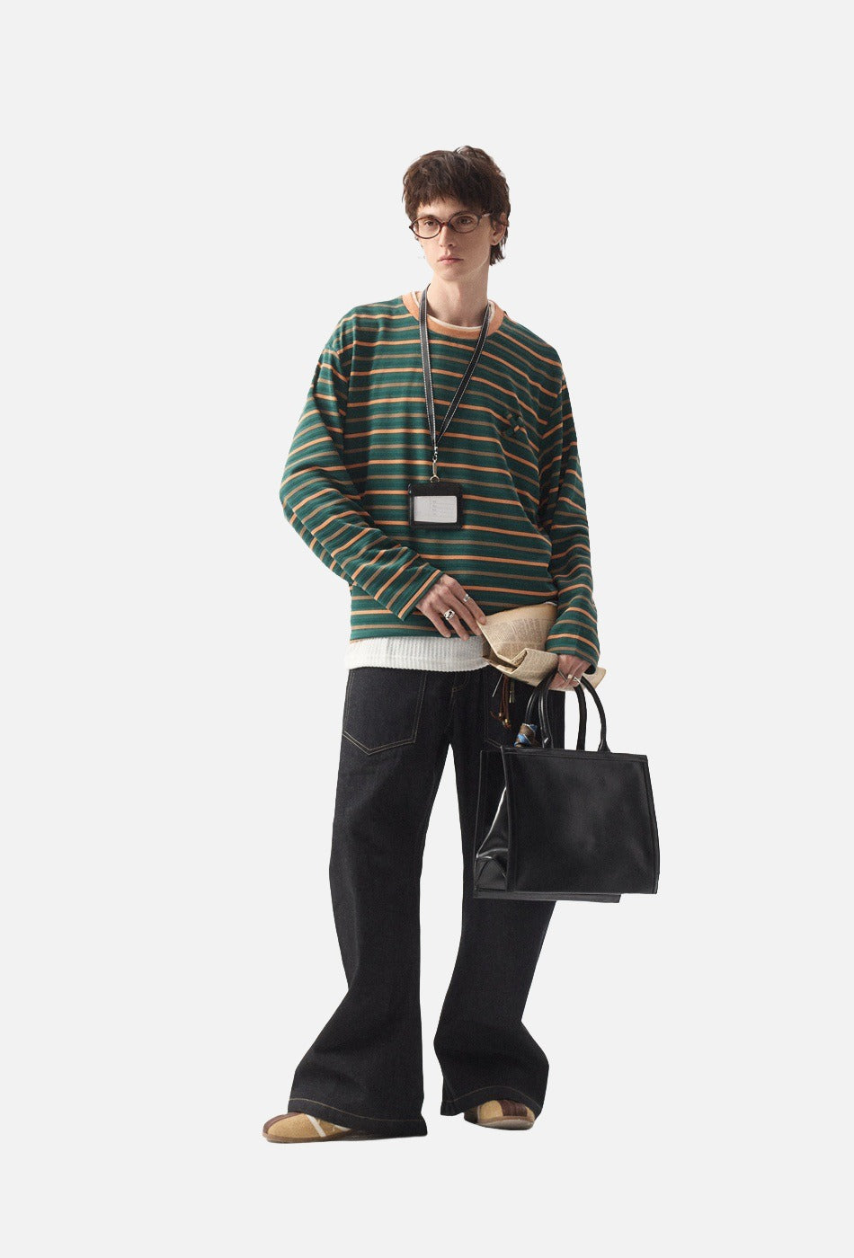 Geometric Embroidered Striped Oversized Top