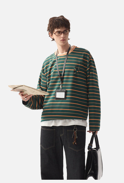 Geometric Embroidered Striped Oversized Top