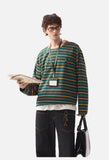 Geometric Embroidered Striped Oversized Top
