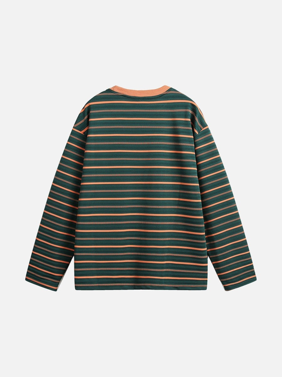 Geometric Embroidered Striped Oversized Top