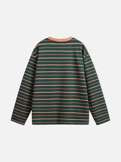 Geometric Embroidered Striped Oversized Top