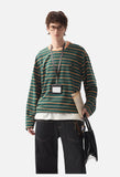 Geometric Embroidered Striped Oversized Top