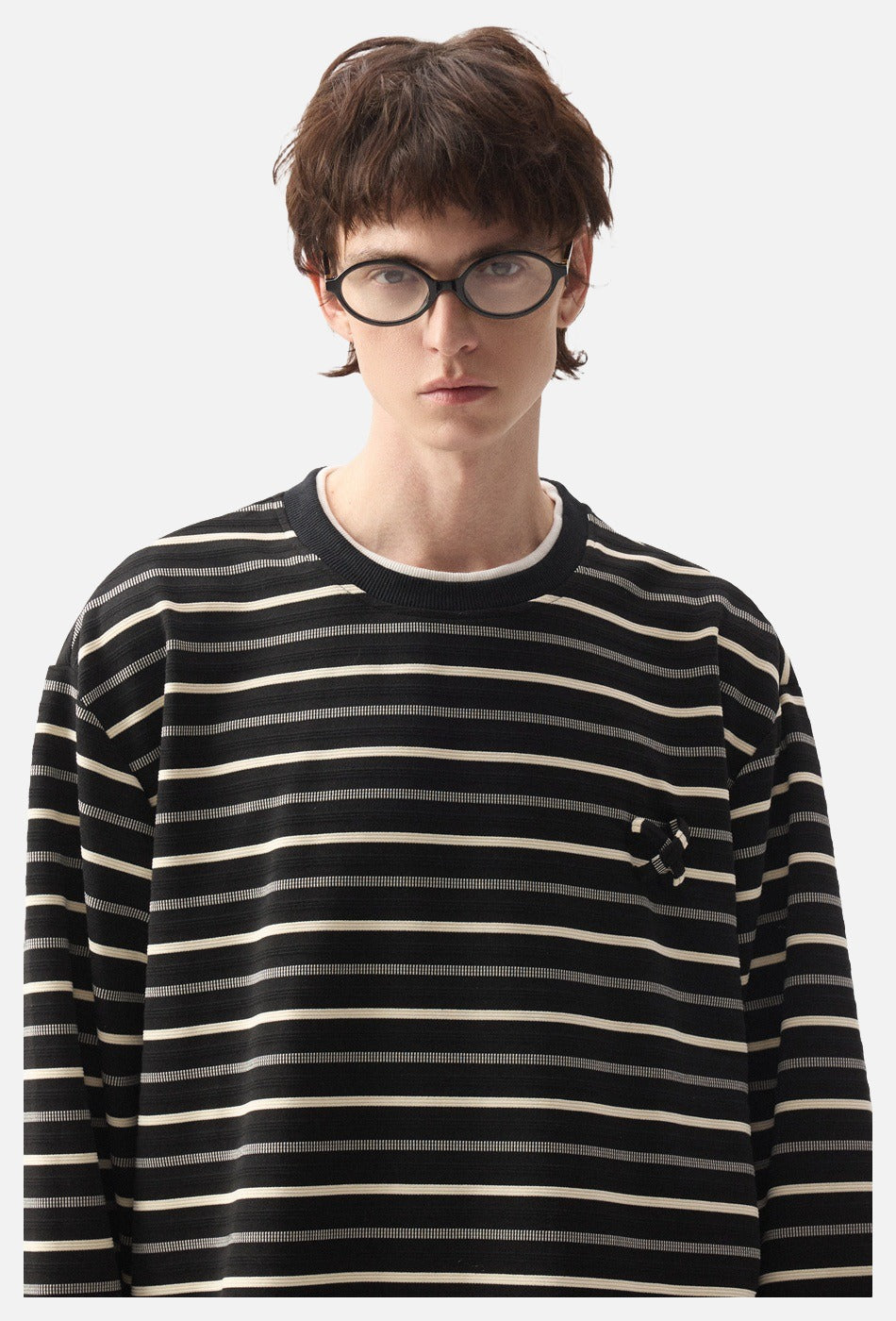 Geometric Embroidered Striped Oversized Top
