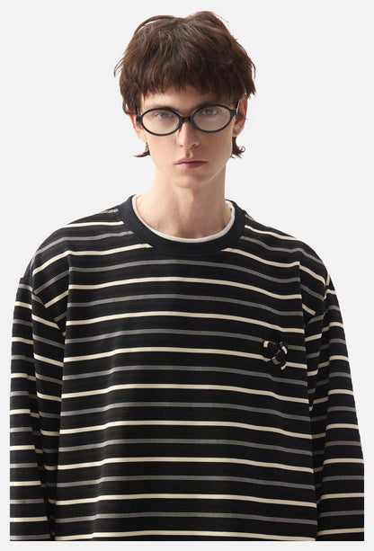 Geometric Embroidered Striped Oversized Top