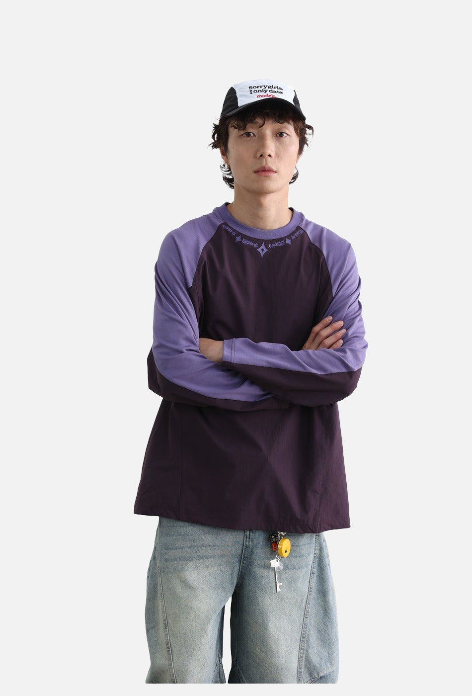 Embroidered Star Pattern Color Block T-Shirt