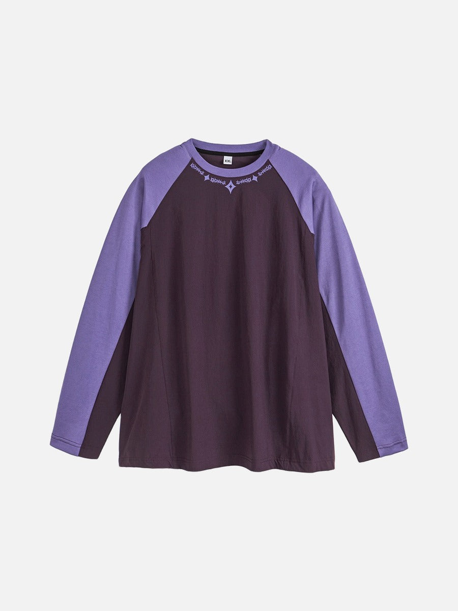Embroidered Star Pattern Color Block T-Shirt