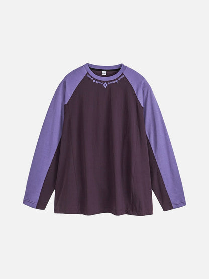 Embroidered Star Pattern Color Block T-Shirt