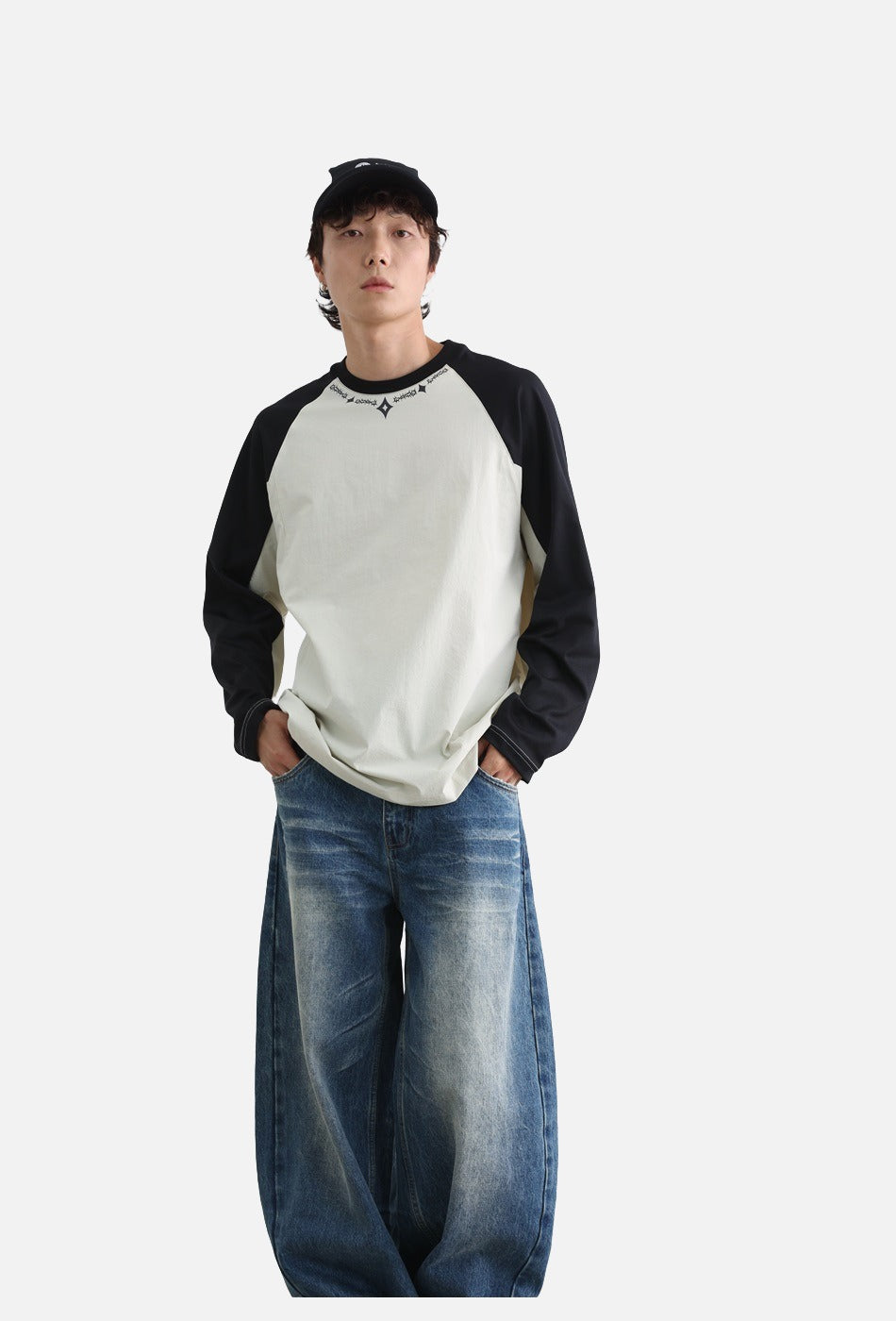 Embroidered Star Pattern Color Block T-Shirt
