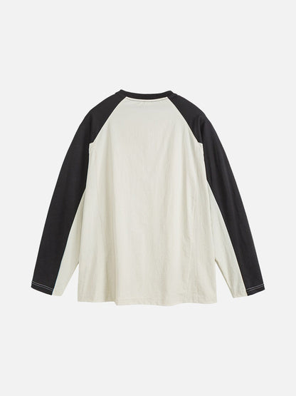 Embroidered Star Pattern Color Block T-Shirt