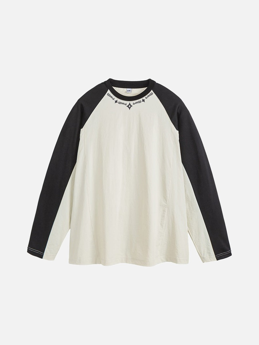 Embroidered Star Pattern Color Block T-Shirt