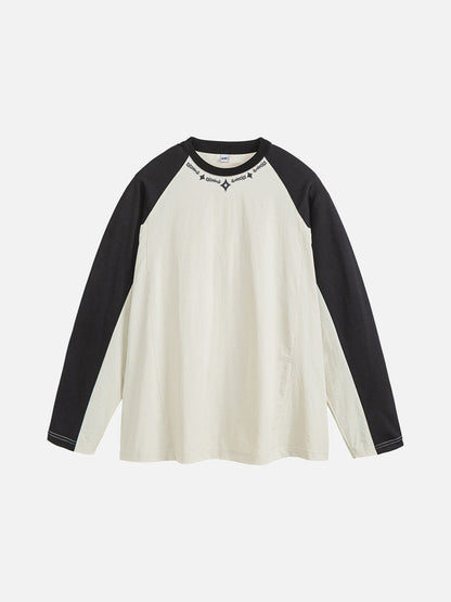 Embroidered Star Pattern Color Block T-Shirt