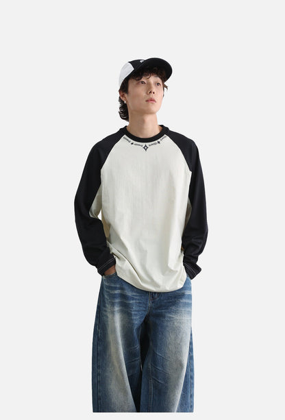 Embroidered Star Pattern Color Block T-Shirt