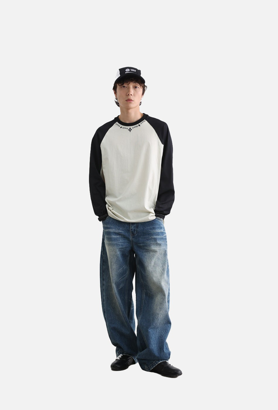 Embroidered Star Pattern Color Block T-Shirt