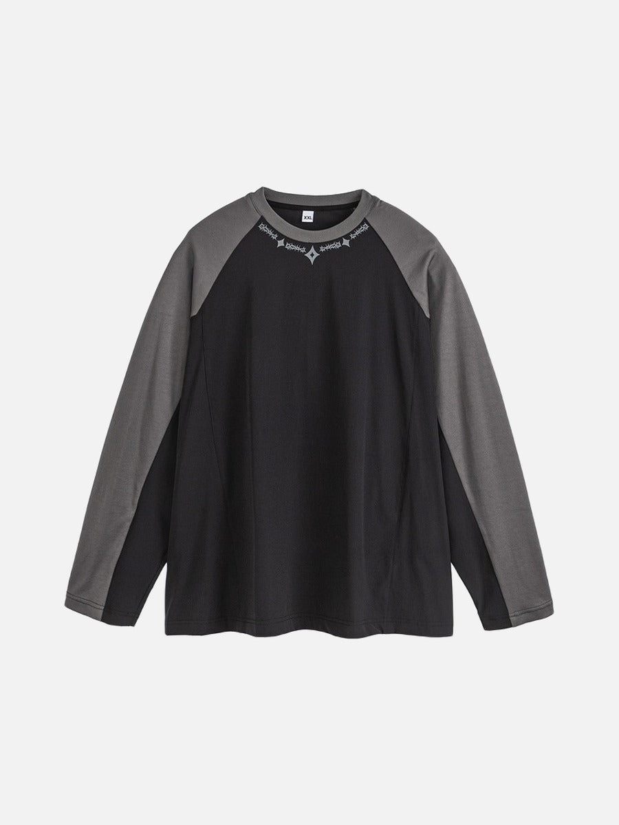 Embroidered Star Pattern Color Block T-Shirt