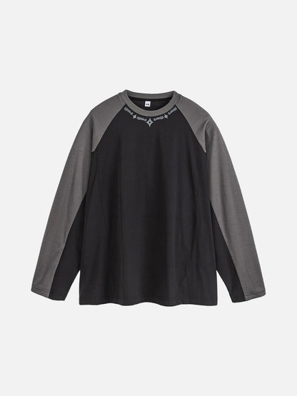 Embroidered Star Pattern Color Block T-Shirt