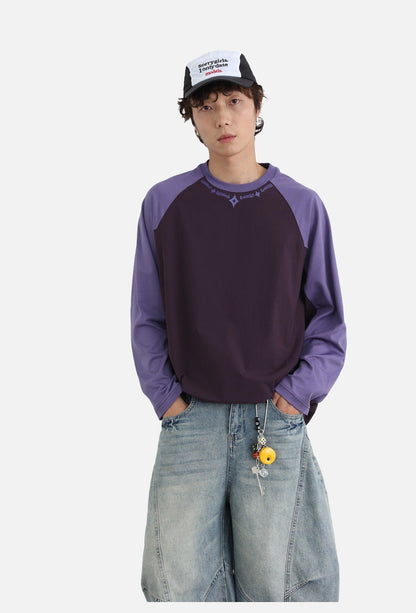 Embroidered Star Pattern Color Block T-Shirt