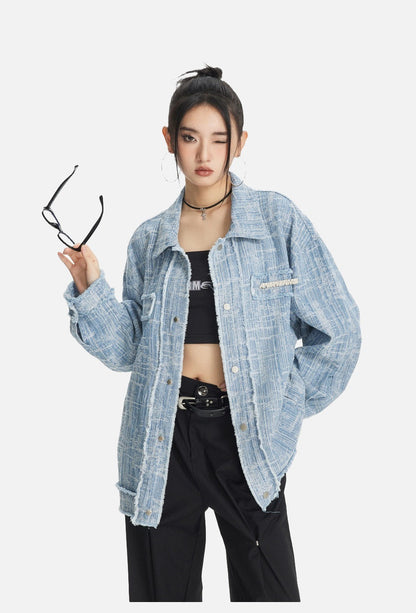 Light Blue Textured Oversized Jacket