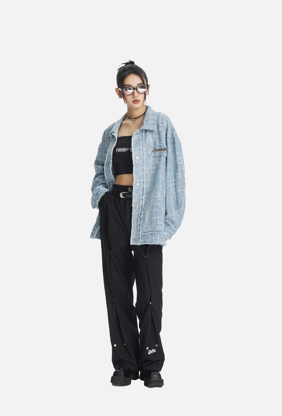 Light Blue Textured Oversized Jacket