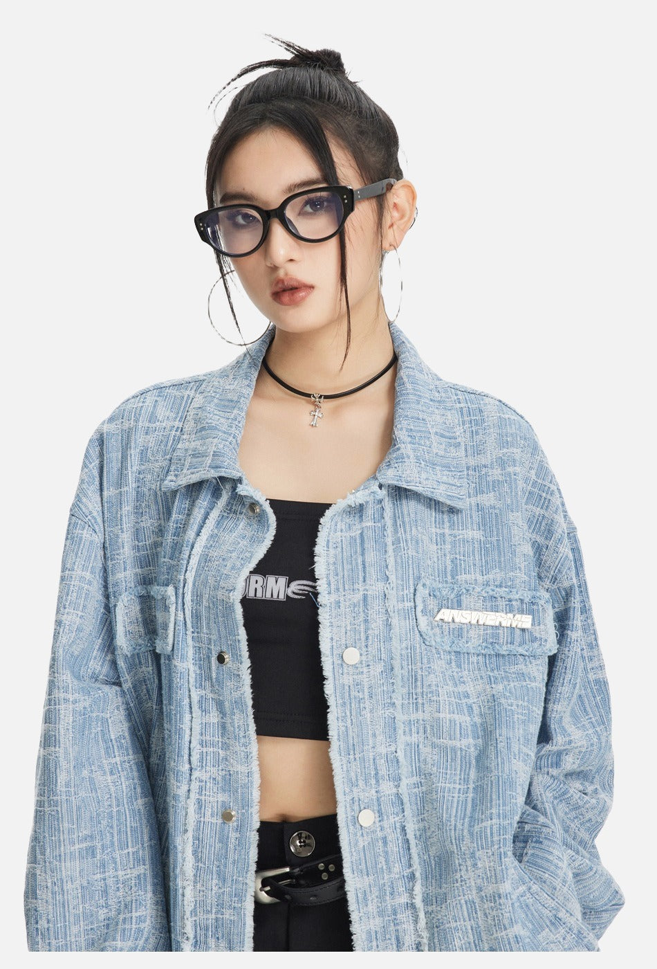 Light Blue Textured Oversized Jacket