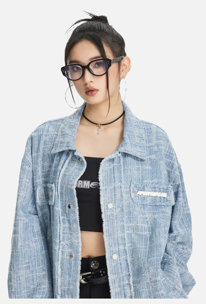 Light Blue Textured Oversized Jacket