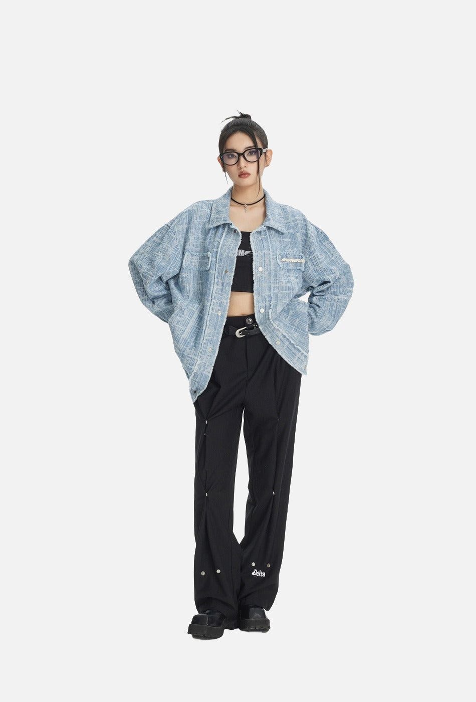 Light Blue Textured Oversized Jacket