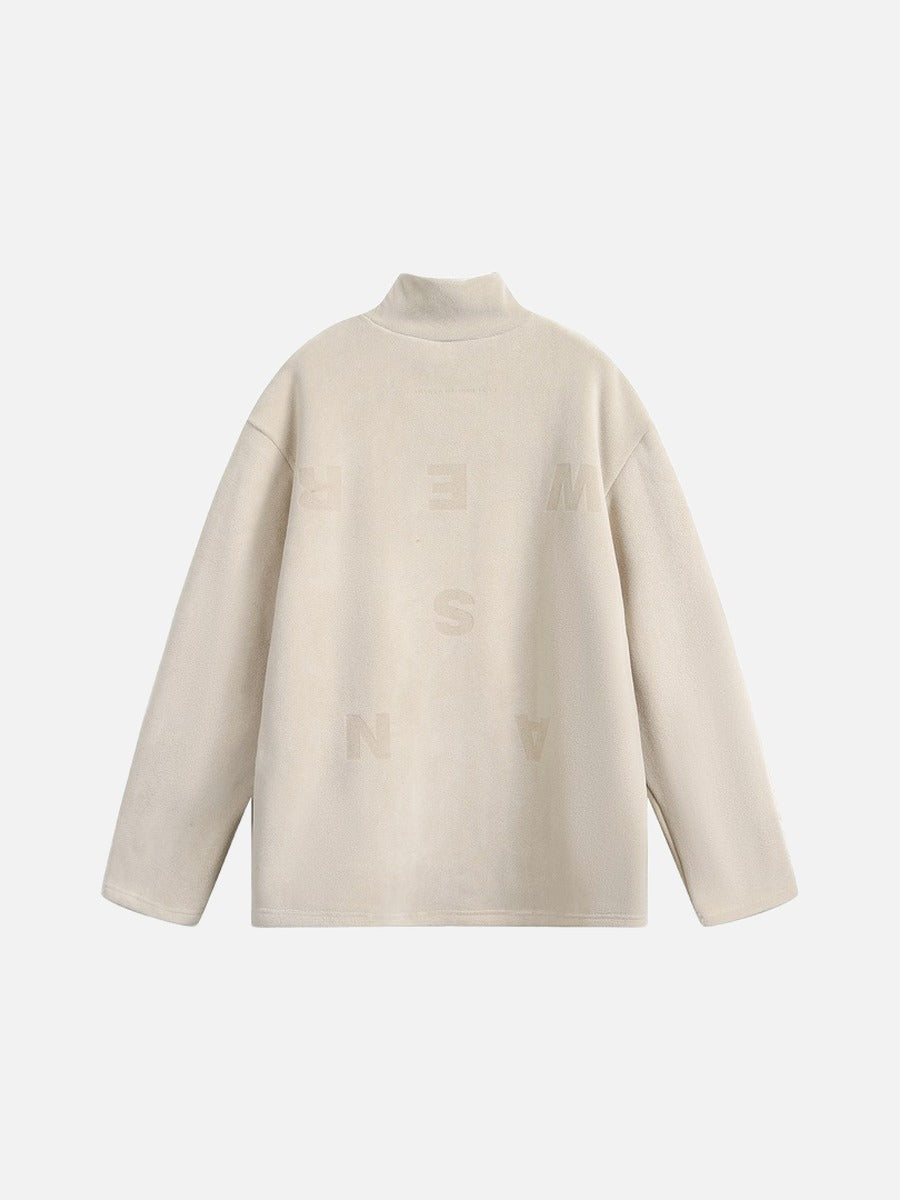 Muted Olive Mock Neck with Embossed Graphic Top