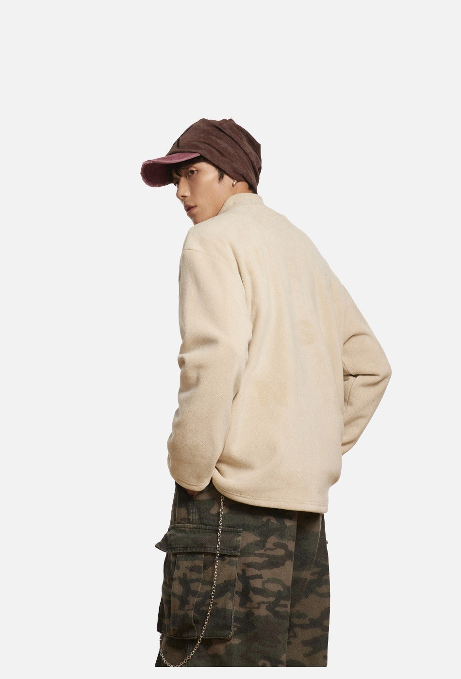 Muted Olive Mock Neck with Embossed Graphic Top