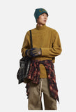 Muted Olive Mock Neck with Embossed Graphic Top