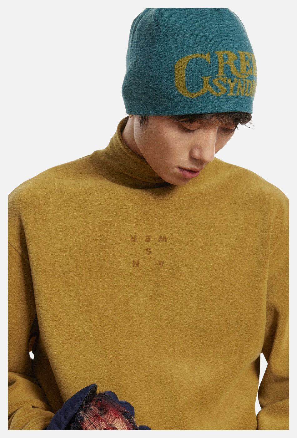 Muted Olive Mock Neck with Embossed Graphic Top