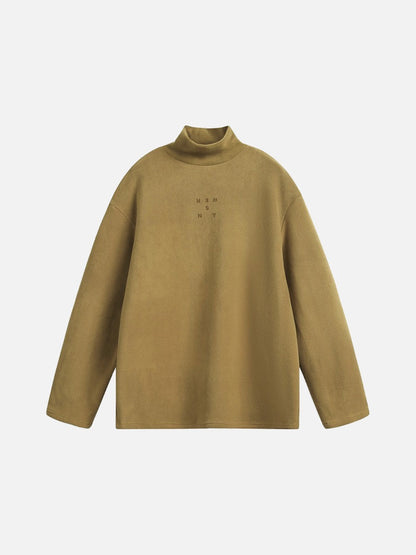 Muted Olive Mock Neck with Embossed Graphic Top