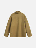 Muted Olive Mock Neck with Embossed Graphic Top