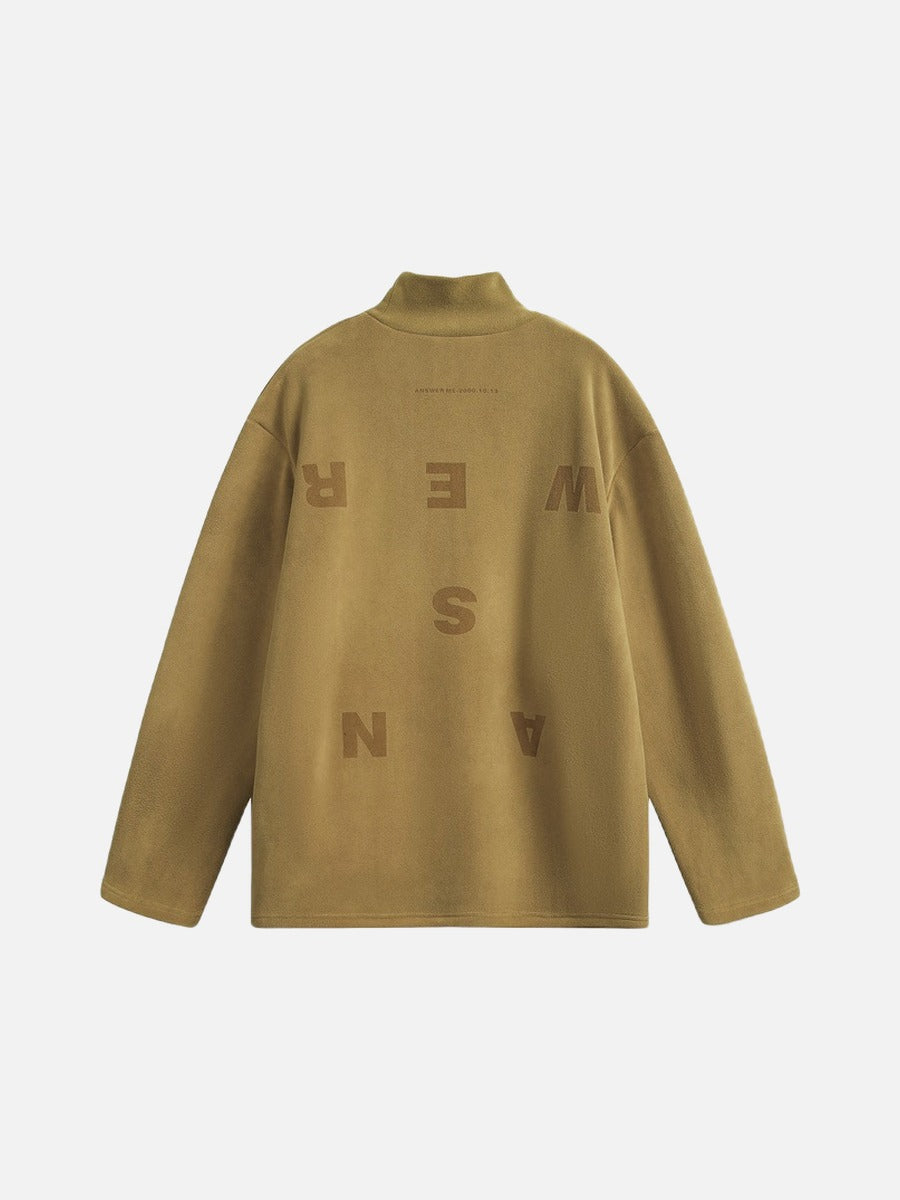Muted Olive Mock Neck with Embossed Graphic Top