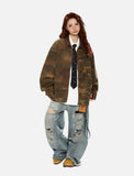 Camouflage Bomber Jacket with Corduroy Collar