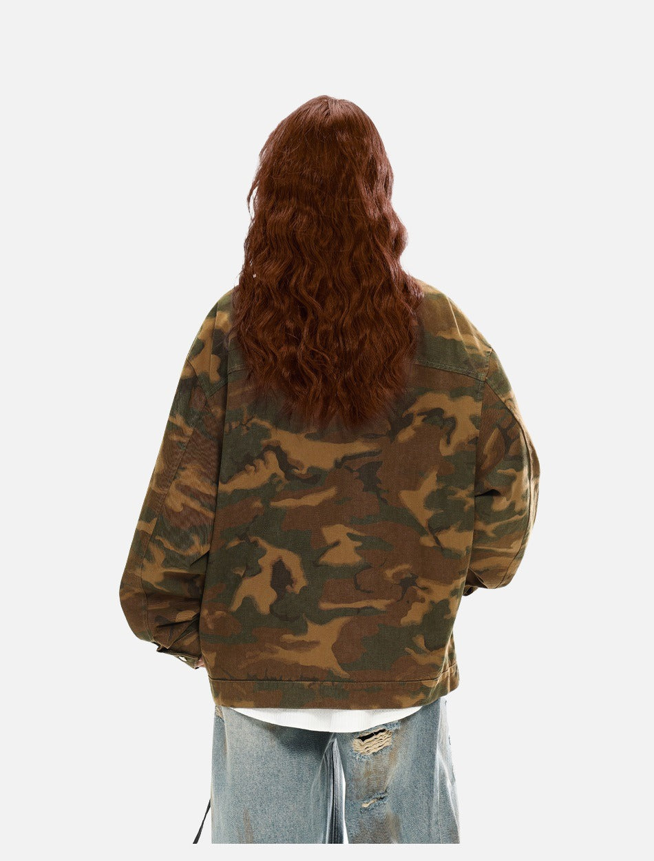 Camouflage Bomber Jacket with Corduroy Collar