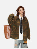 Camouflage Bomber Jacket with Corduroy Collar