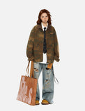Camouflage Bomber Jacket with Corduroy Collar