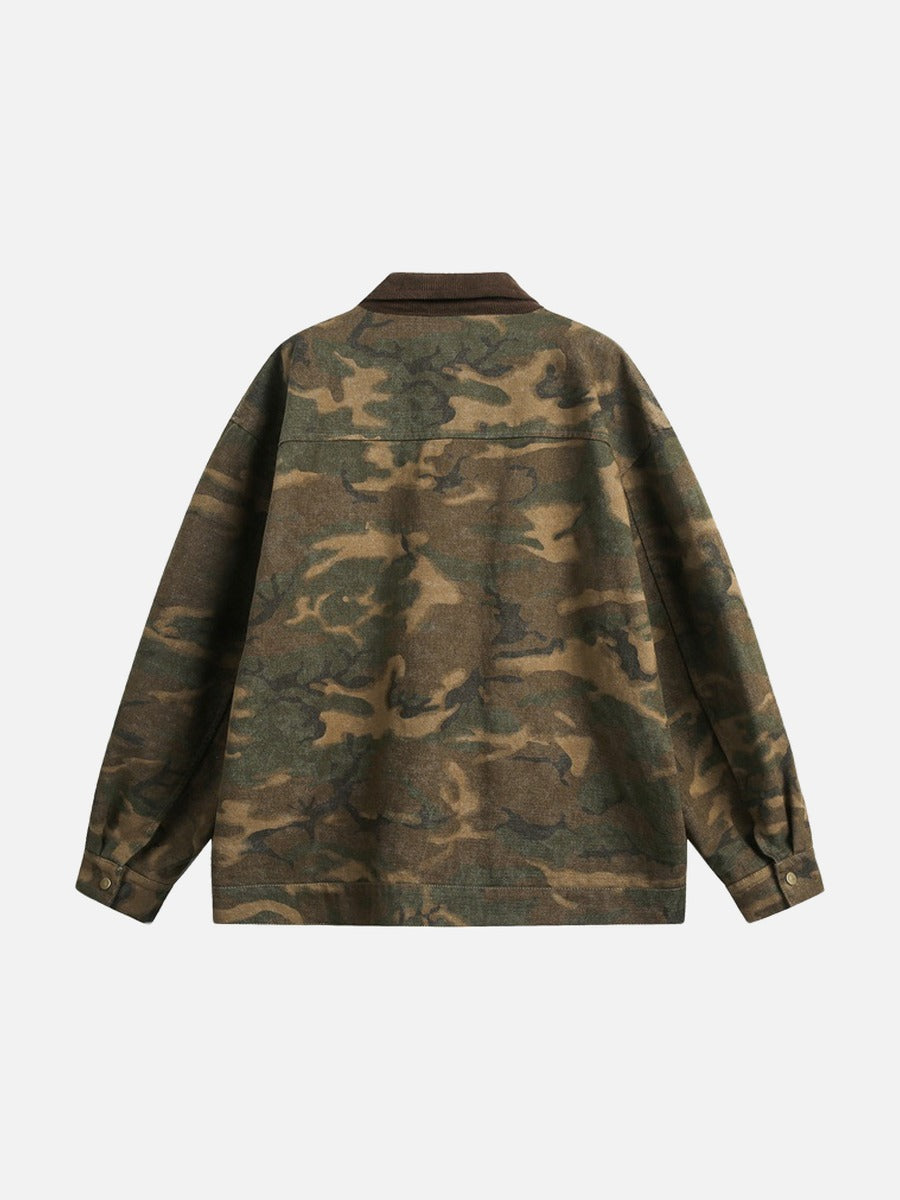 Camouflage Bomber Jacket with Corduroy Collar