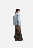 Contrasting Brown Collar Light Blue Denim Jacket