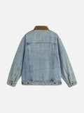 Contrasting Brown Collar Light Blue Denim Jacket