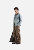 Contrasting Brown Collar Light Blue Denim Jacket