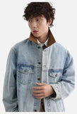 Contrasting Brown Collar Light Blue Denim Jacket