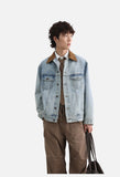 Contrasting Brown Collar Light Blue Denim Jacket