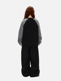 Contrasting Textured Sleeve Long-Sleeve Top