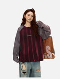 Contrasting Textured Sleeve Long-Sleeve Top