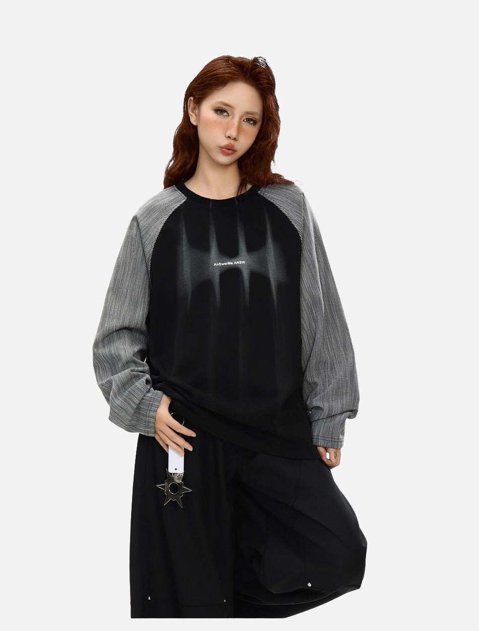 Contrasting Textured Sleeve Long-Sleeve Top