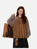 Contrasting Textured Sleeve Long-Sleeve Top