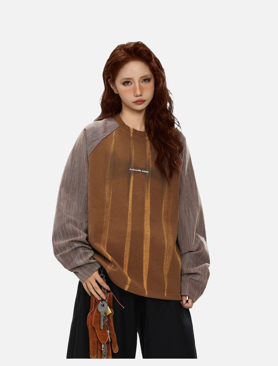 Contrasting Textured Sleeve Long-Sleeve Top