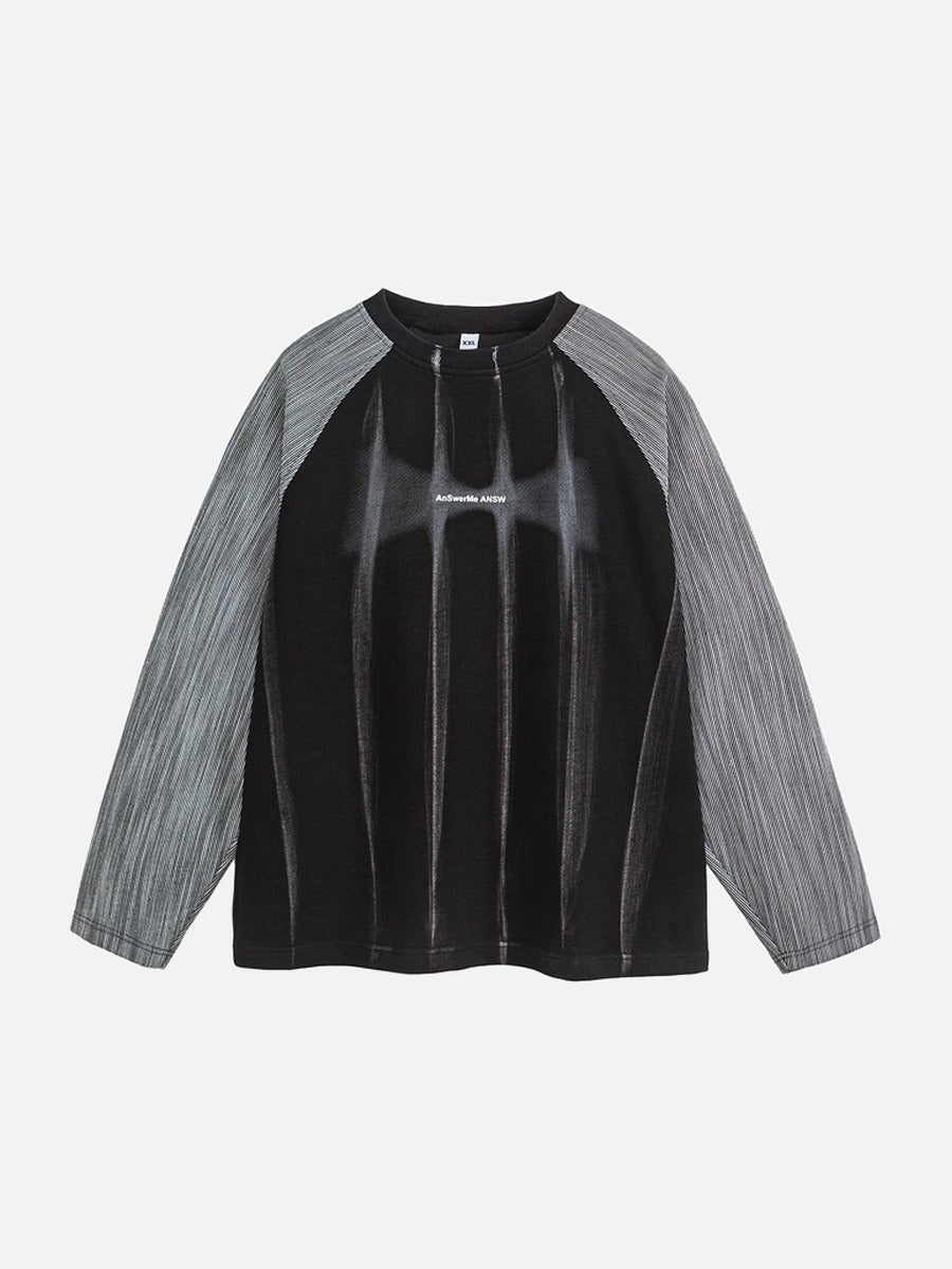 Contrasting Textured Sleeve Long-Sleeve Top