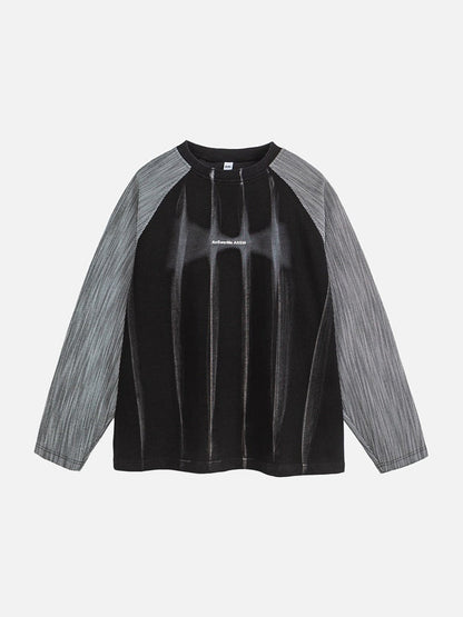 Contrasting Textured Sleeve Long-Sleeve Top