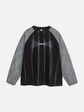 Contrasting Textured Sleeve Long-Sleeve Top